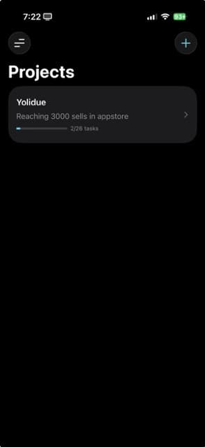 Projects screen