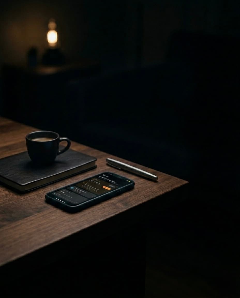 A quiet desk at the moment of commitment